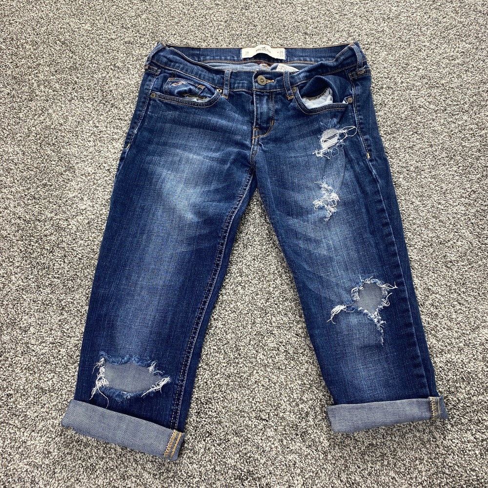 Hollister Jeans Womens 26 Dark Blue Denim Pants Low Rise Distressed Stretch Flex